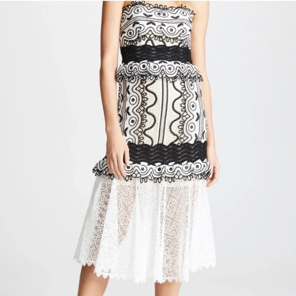 Sea New York Strapless Lacey Black and White Dress
